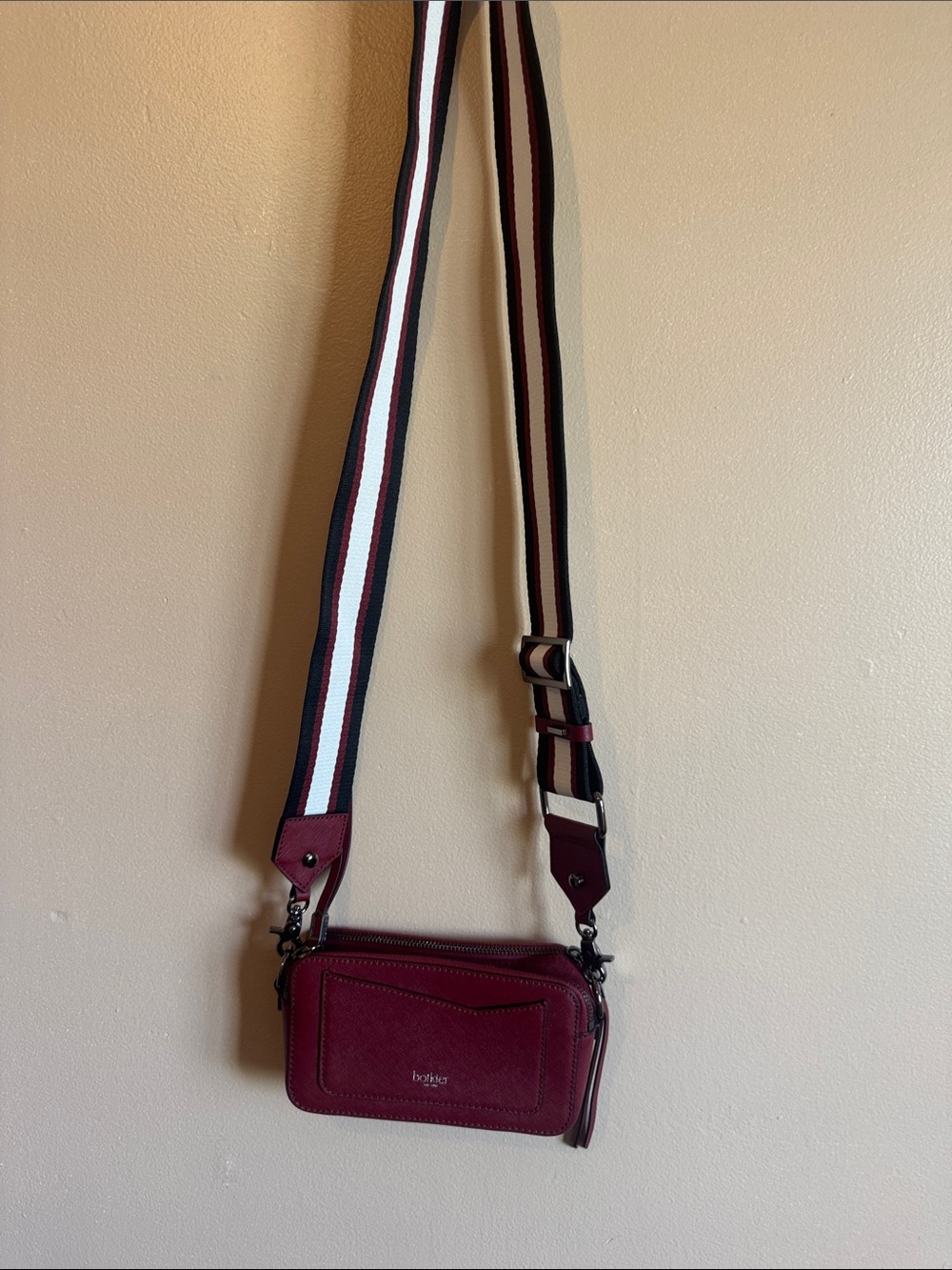 Botkier Wine Crossbody with Striped Adjustable Strap